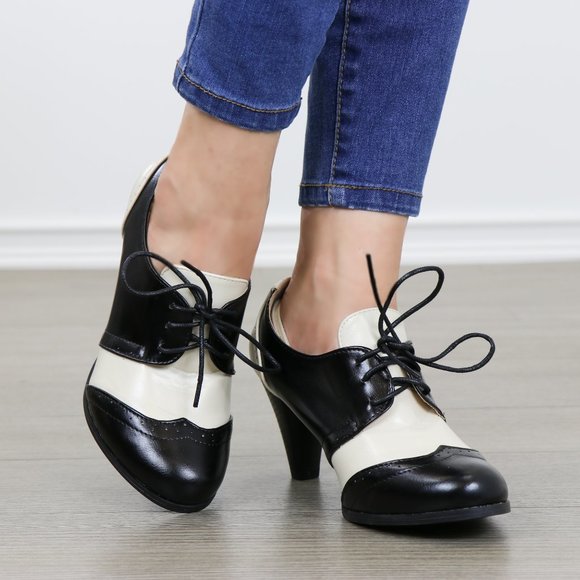 Vintage Style Black White Rockabilly Oxfords Boot - Picture 4 of 8